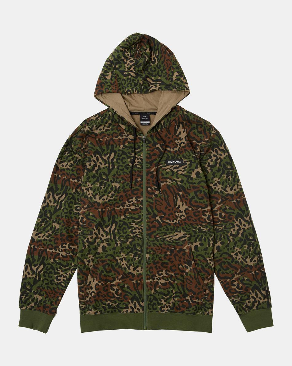 Animal Camo Rvca Swift Icon Zip-Up Men\'s Hoodie | USNZX61748