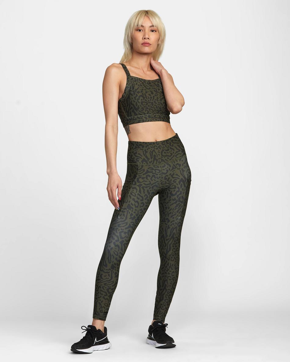 Animal Olive Rvca VA Essential High Impact High Impact Women's Workout Tops | USZPD80341