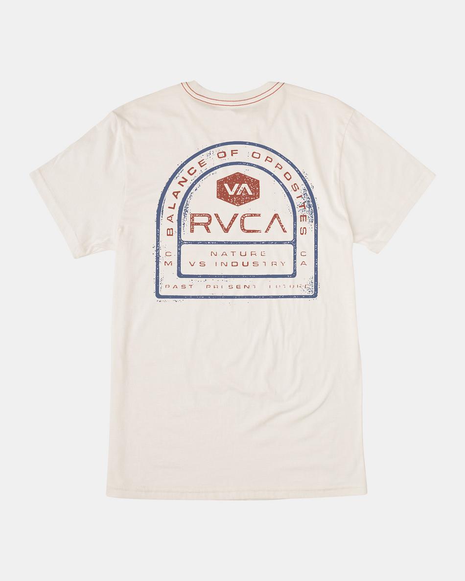 Antique White Rvca Tract Tee Men\'s Short Sleeve | GUSUC73453