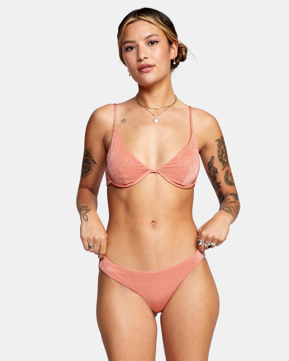 Apricot Rvca Strata Low-Rise Cheeky Women's Bikini Bottoms | USJVR94111