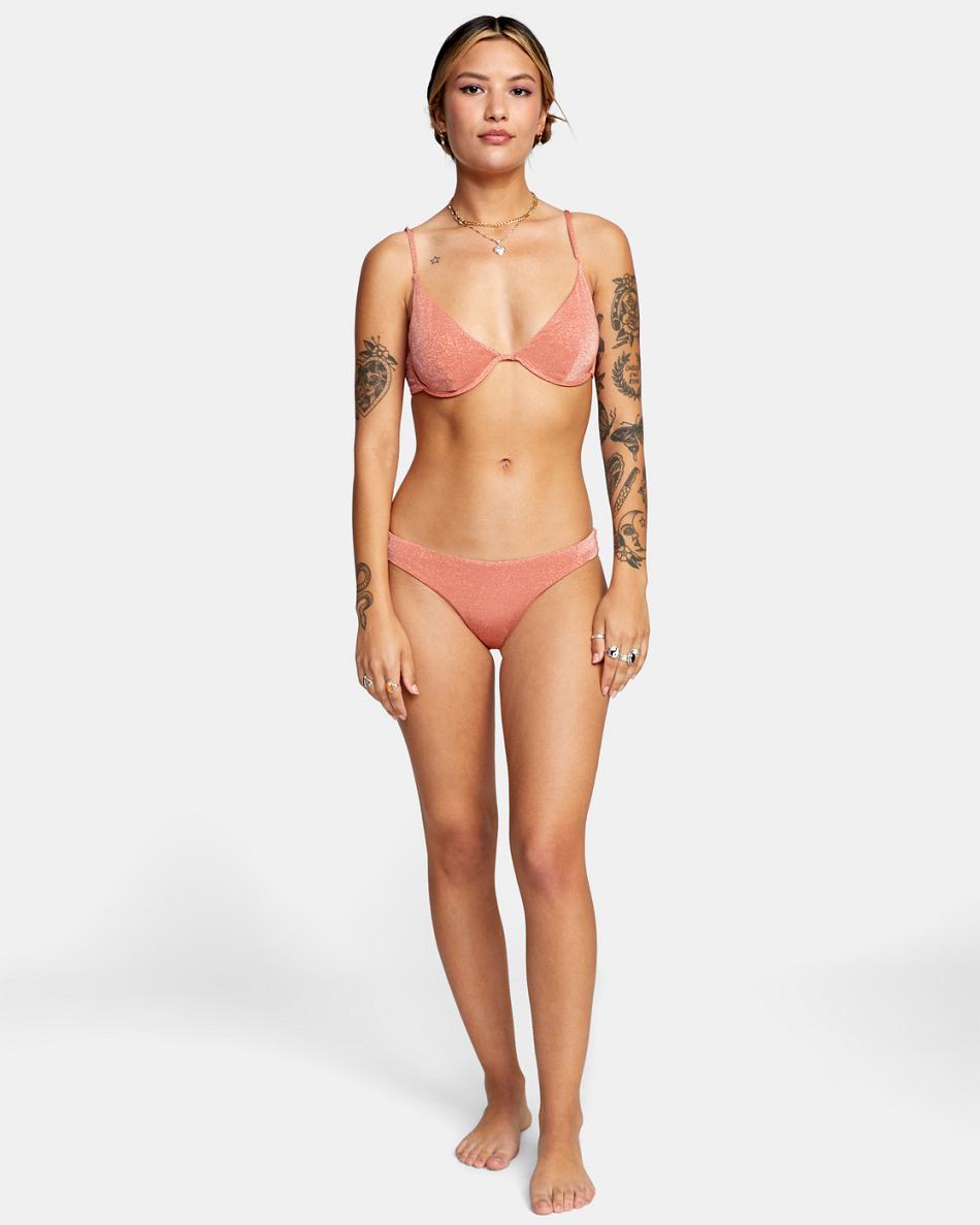 Apricot Rvca Strata Low-Rise Cheeky Women's Bikini Bottoms | USJVR94111