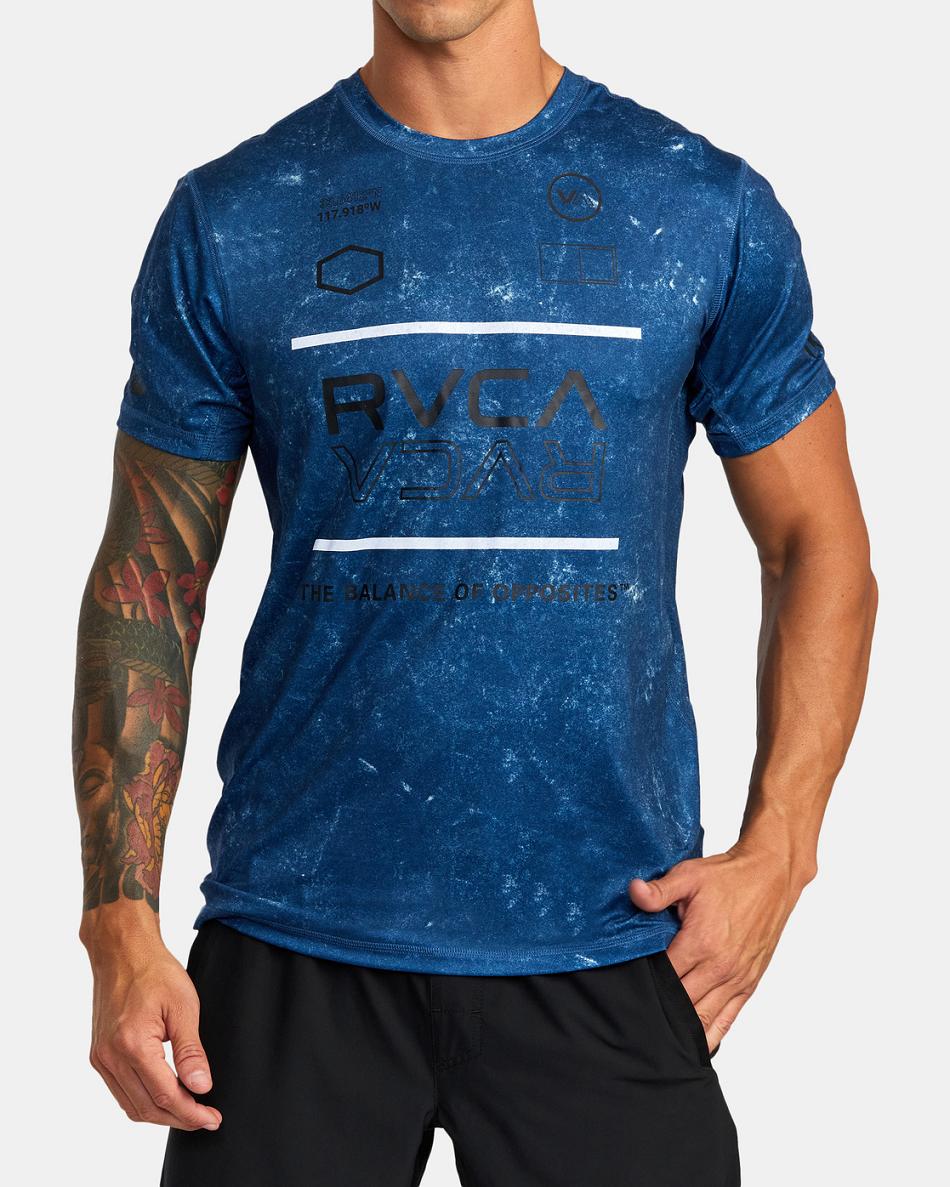 Army Blue Acid Rvca Sport Vent Technical Top Men's Short Sleeve | FUSHY45963