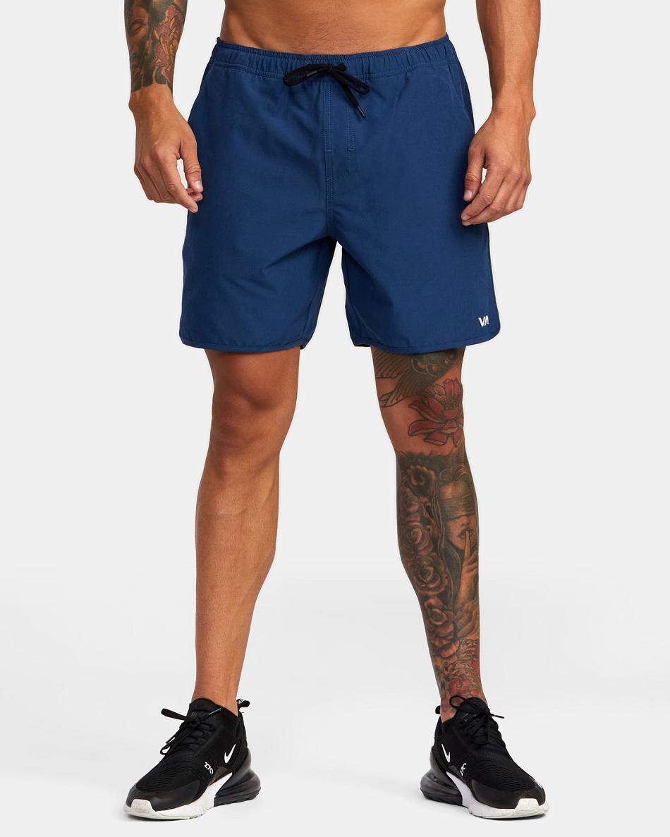 Army Blue Rvca Yogger Hybrid Elastic Athletic 17 Men's Shorts | USXBR31430