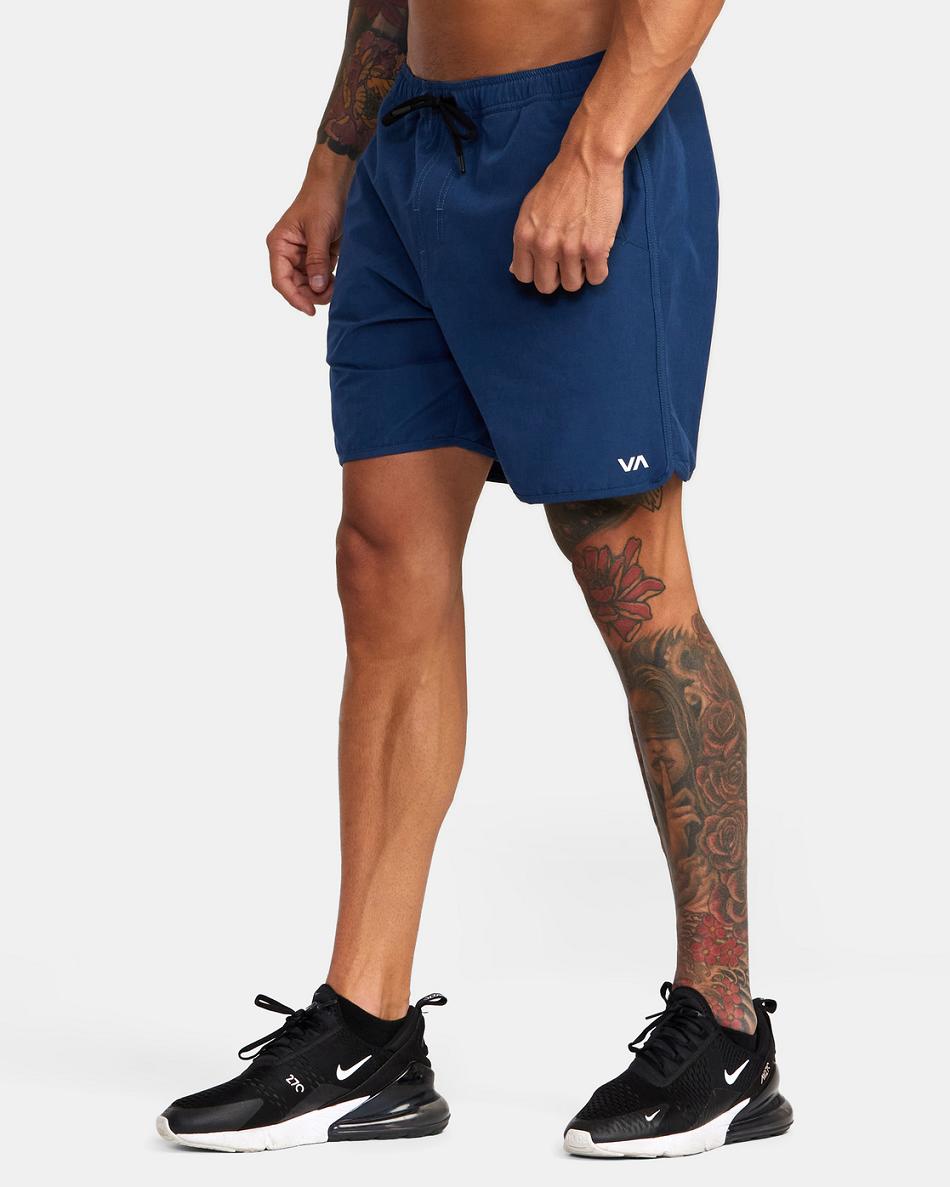 Army Blue Rvca Yogger Hybrid Elastic Athletic 17 Men's Shorts | USXBR31430