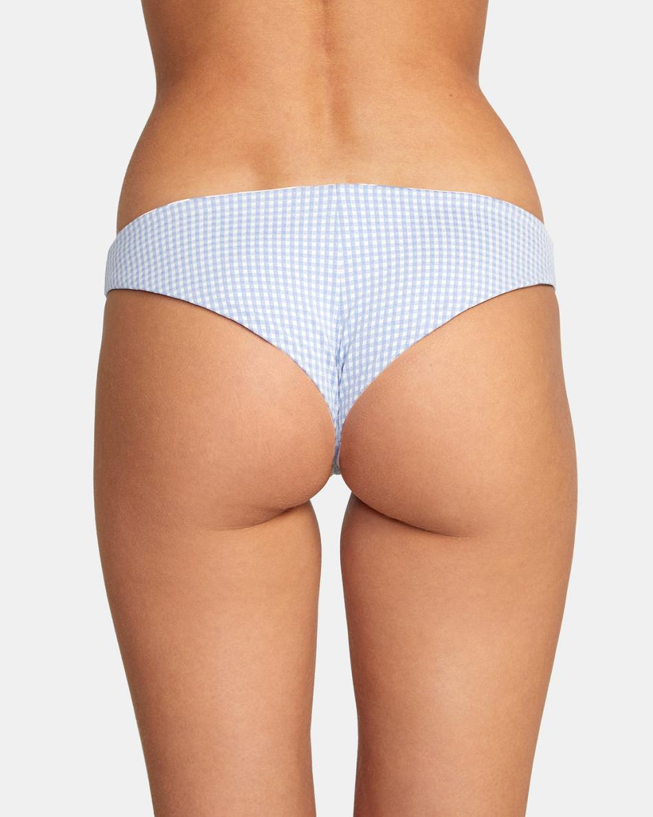 Ash Blue Rvca Gingham Reversible Cheeky Women\'s Bikini Bottoms | BUSSO53755