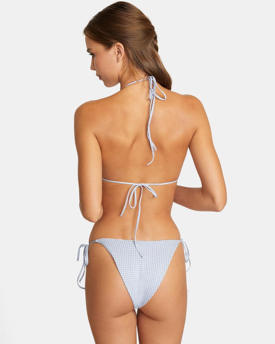 Ash Blue Rvca Gingham Reversible Seam Triangle Women's Bikini Tops | BUSSD36717