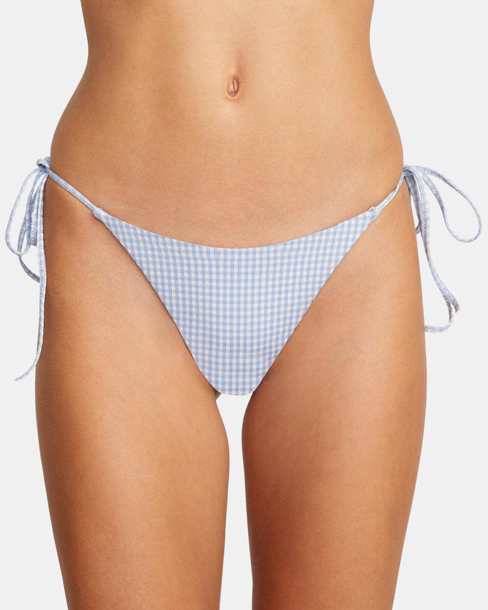 Ash Blue Rvca Gingham Reversible Tie French Women's Bikini Bottoms | USCVG47654