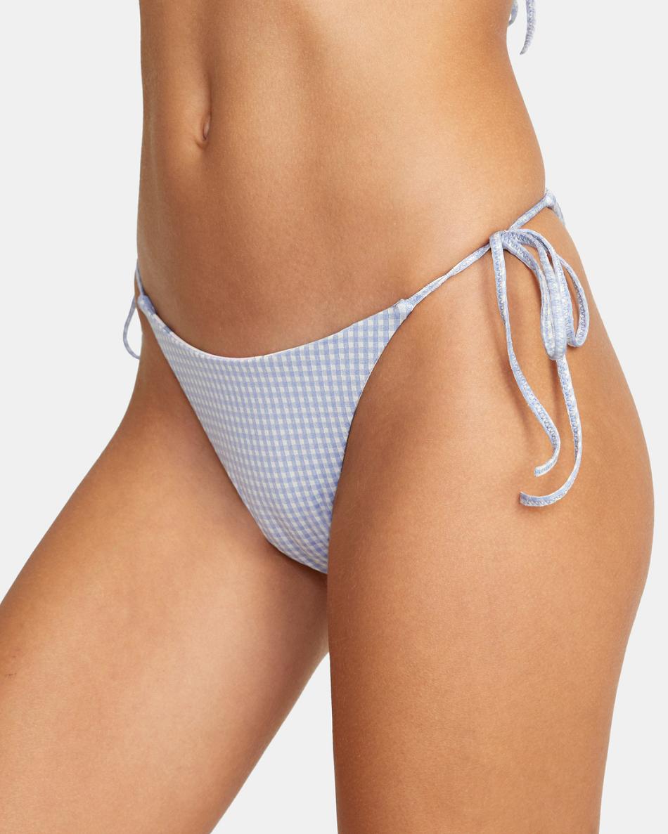 Ash Blue Rvca Gingham Reversible Tie French Women's Bikini Bottoms | USCVG47654