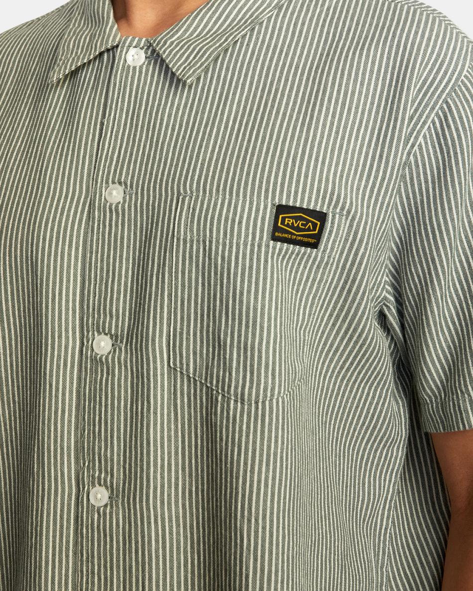 Balsam Green Rvca Dayshift Stripe II Short Sleeve Men's T shirt | DUSKV19292