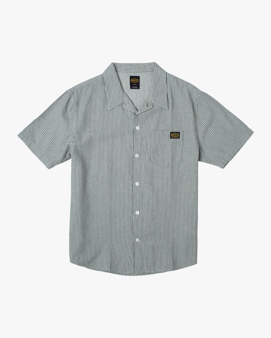 Balsam Green Rvca Dayshift Stripe II Short Sleeve Men\'s T shirt | DUSKV19292