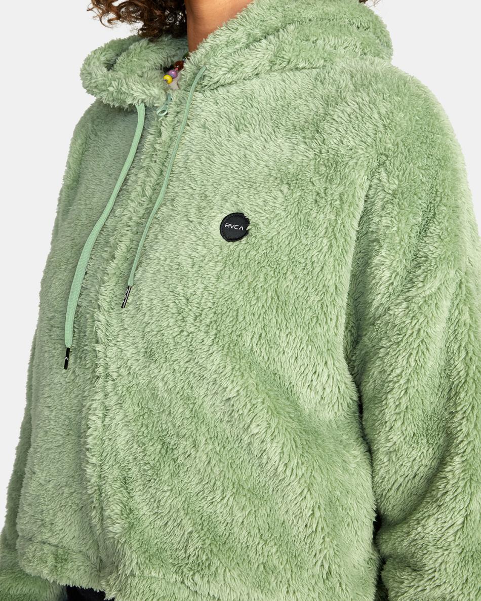 Basil Rvca Fuzzy Zip-Up Fleece Women's Hoodie | YUSVQ76830