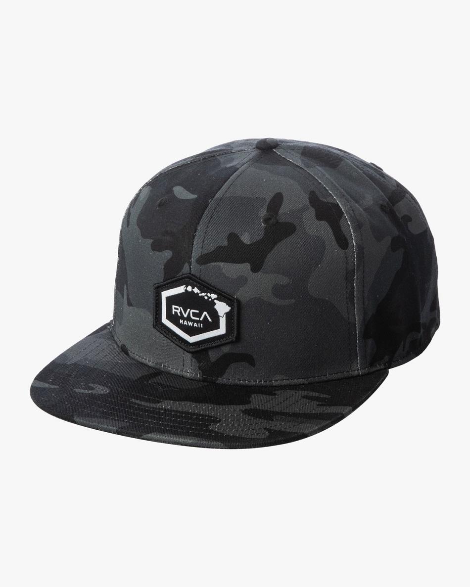 Black Camo Rvca Island Hex Snapback Men\'s Hats | USCIF59864