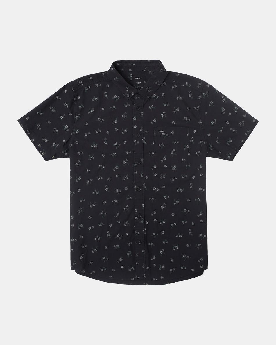 Black Floral Rvca Do Print Short Sleeve Men\'s T shirt | USJZR89694