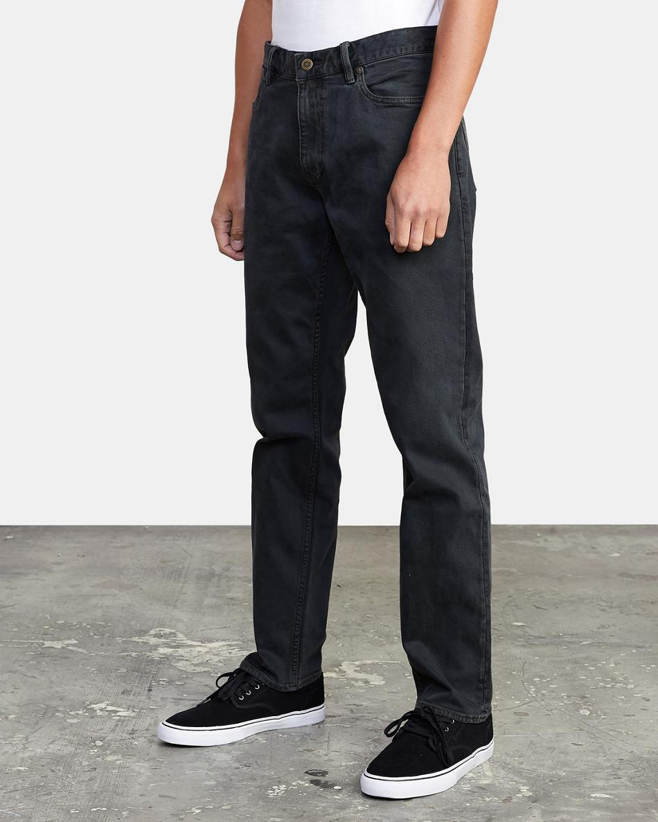 Black Overdye Rvca Weekend Straight Fit Men's Jeans | USQCS30414