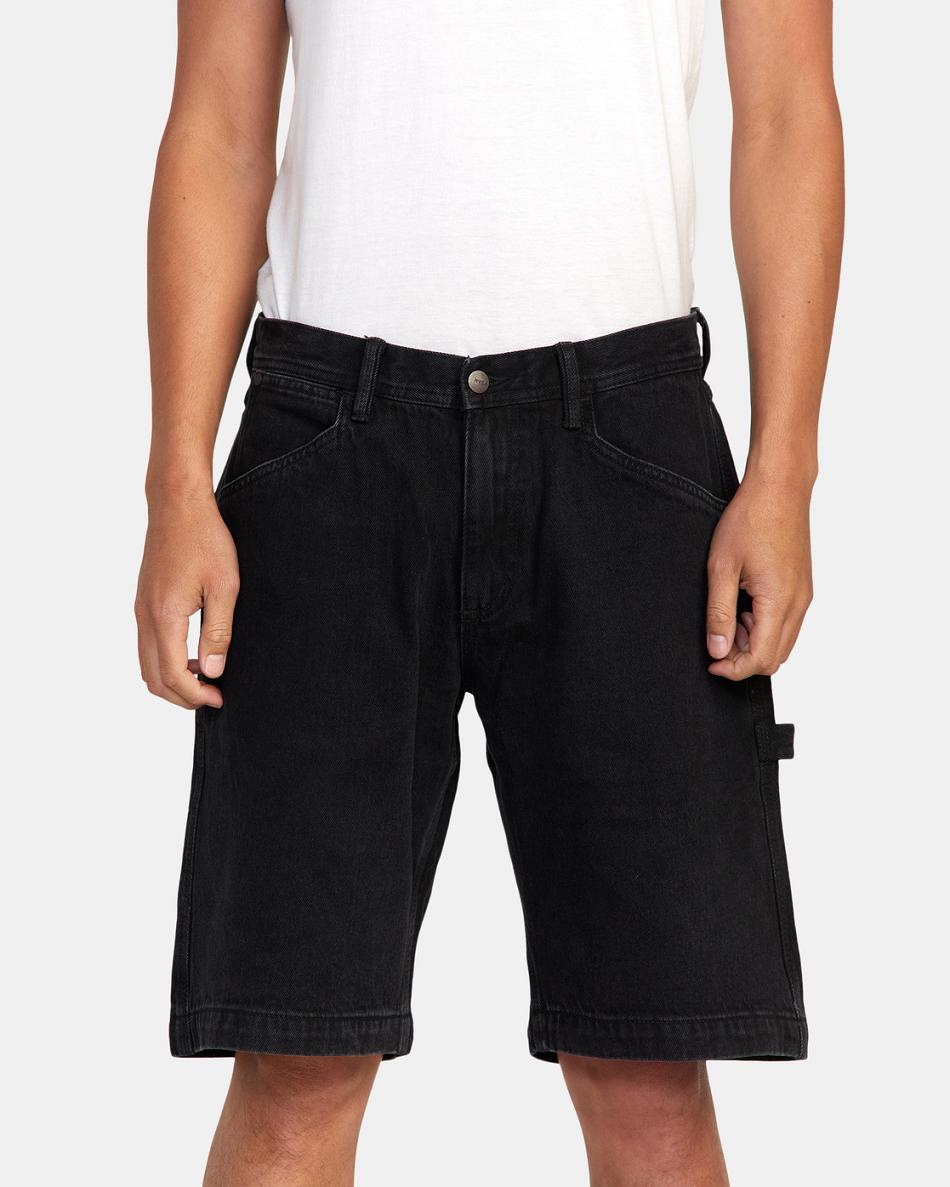 Black Rinse Rvca Chainmail Denim Shorts Men's Jeans | USICD42752