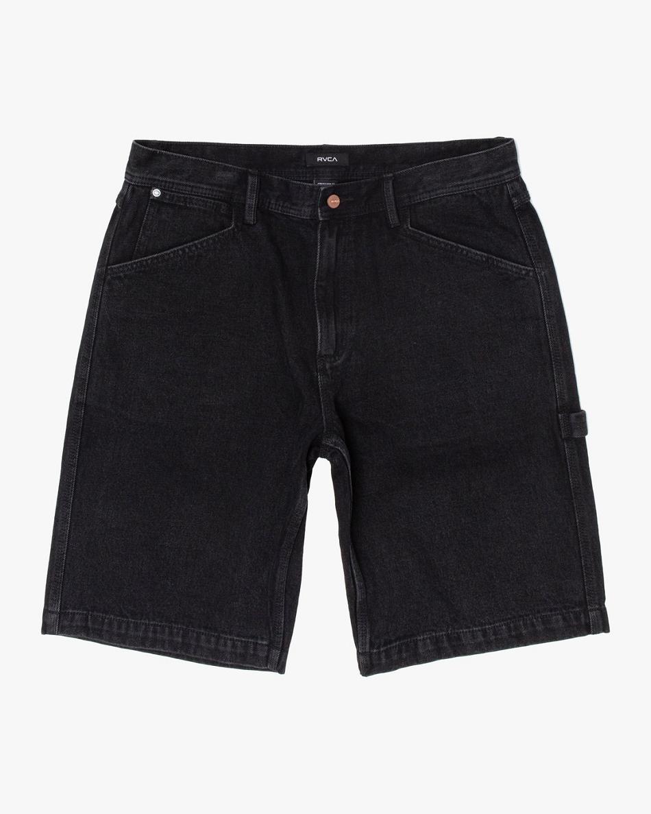 Black Rinse Rvca Chainmail Denim Shorts Men\'s Jeans | USICD42752