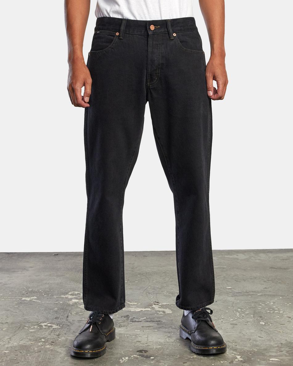 Black Rinse Rvca New Dawn Straight Fit Denim Men's Jeans | ZUSNQ93916