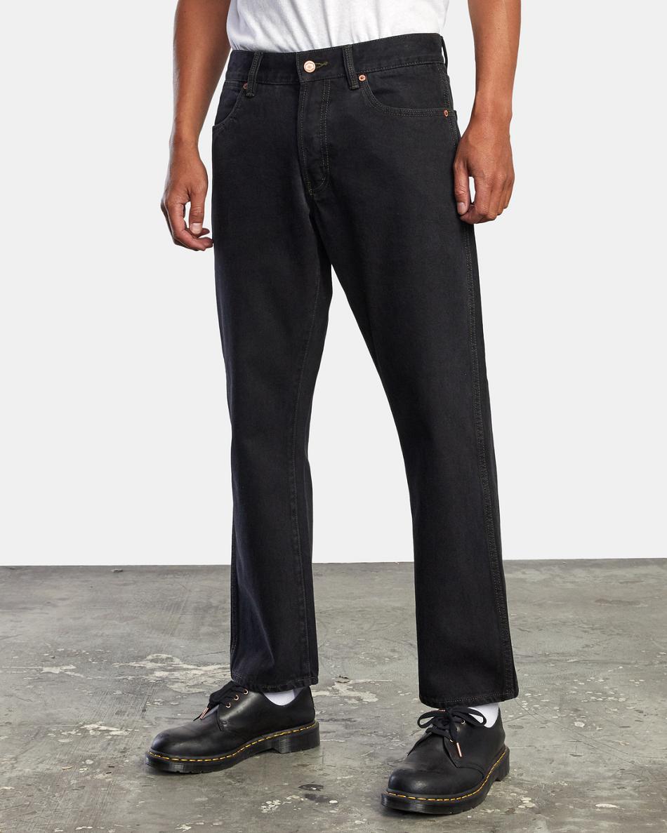 Black Rinse Rvca New Dawn Straight Fit Denim Men's Jeans | ZUSNQ93916