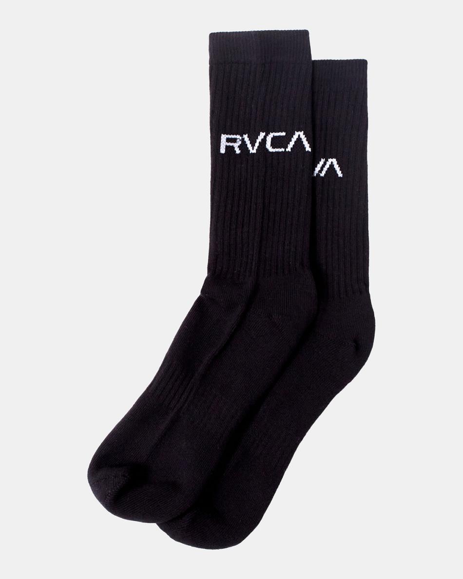 Black Rvca 2 Pack Basic Logo Crew Men\'s Socks | EUSHC30192