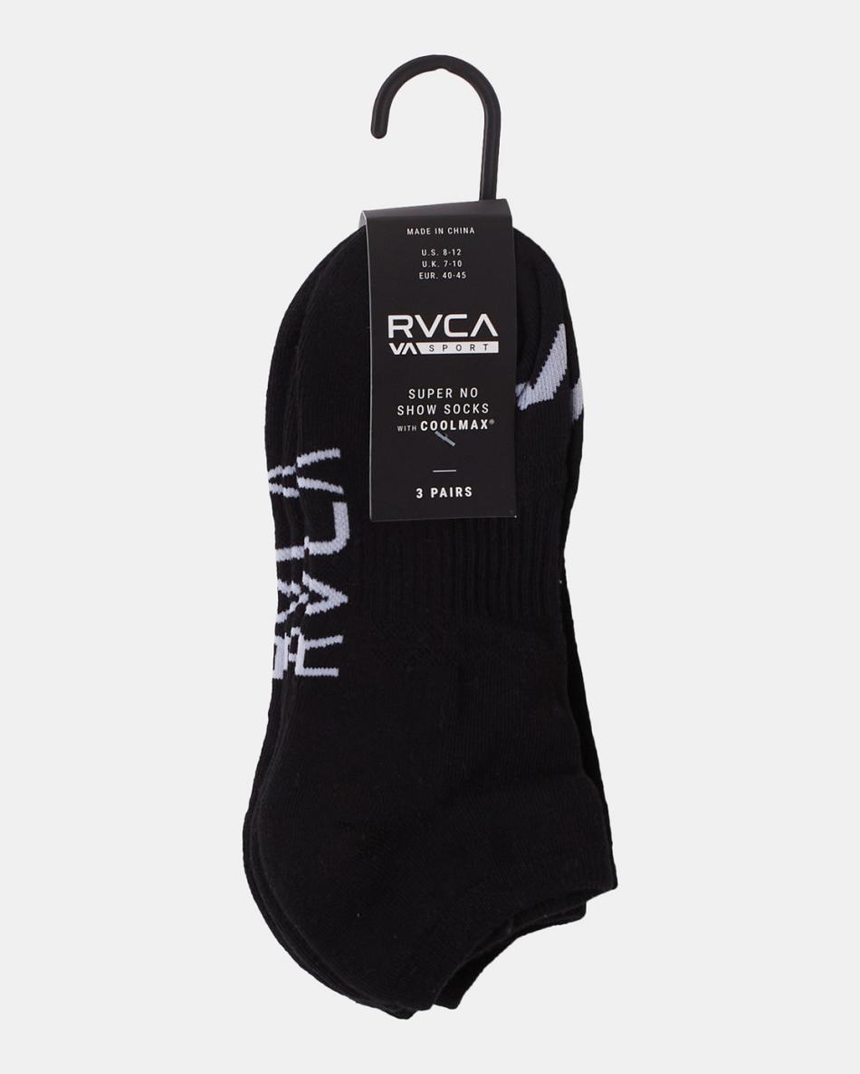Black Rvca 3 Pack Sport Logo Super No-Show Men's Socks | AUSDF80759