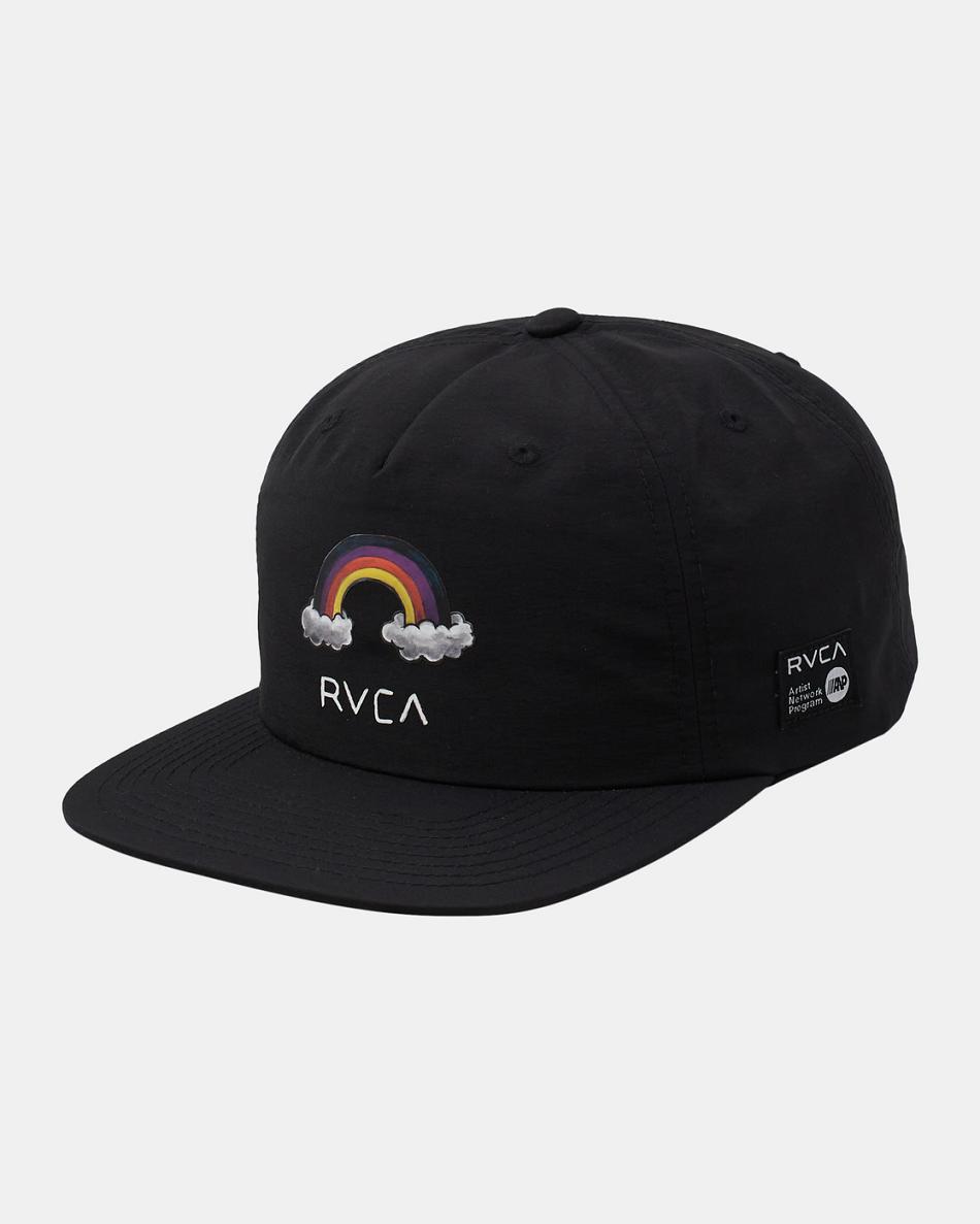 Black Rvca Andrew Pommier Rainbow Connection Snapback Men\'s Hats | USJKU35304