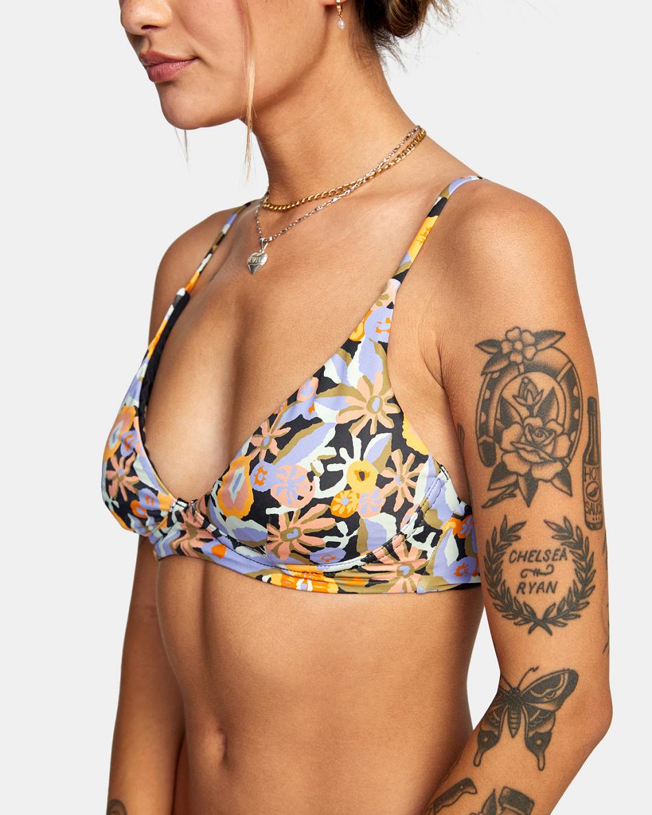 Black Rvca Avant Gardner High Triangle Women's Bikini Tops | USCIF86183