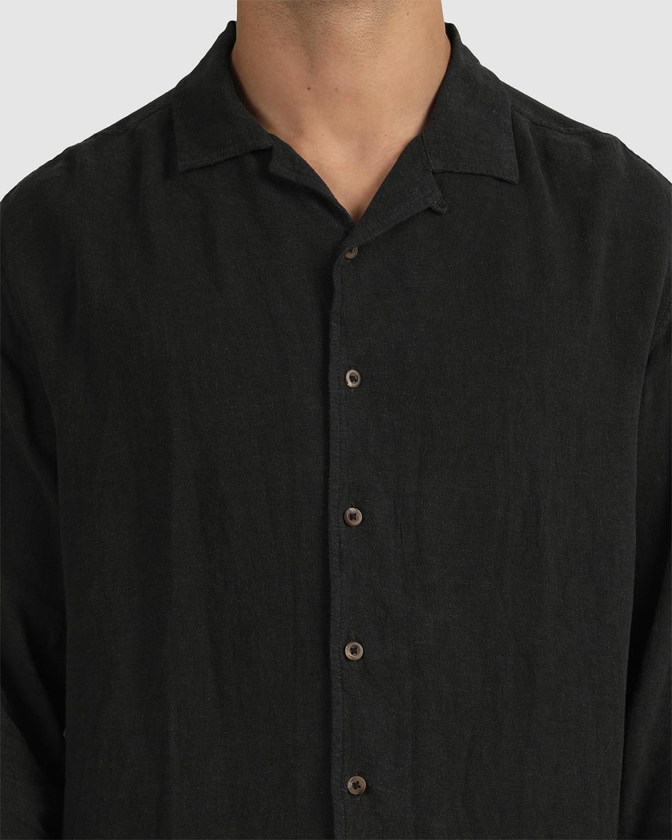Black Rvca Beat Long Sleeve Button-Down Men's T shirt | USXBR22962