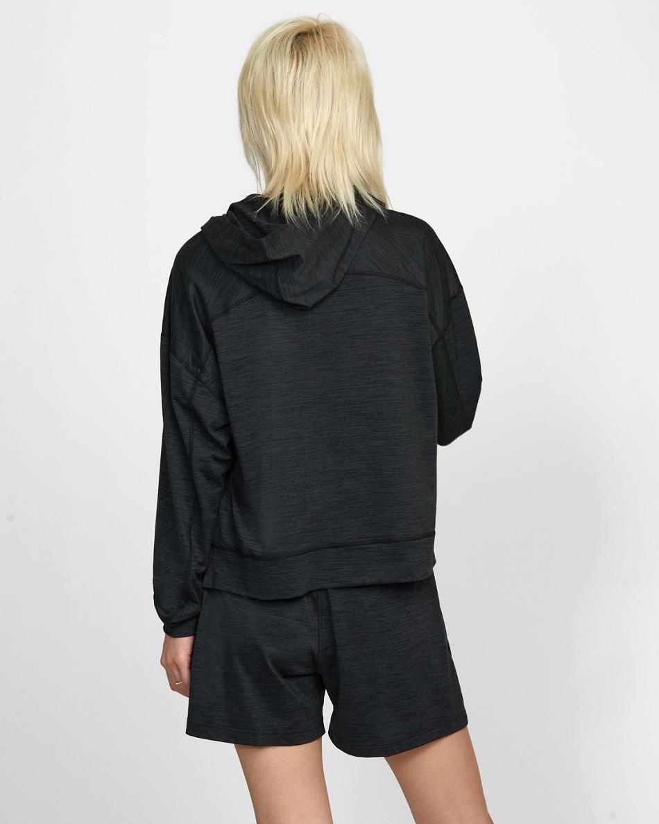Black Rvca C-Able Cropped Workout Women's Hoodie | QUSUV74722
