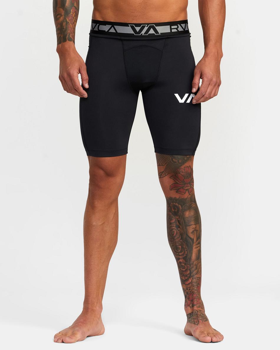 Black Rvca Compression Men's Running Shorts | USIIZ46284