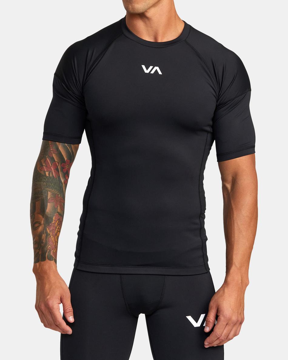 Black Rvca Compression Technical Top Men's Short Sleeve | USEGJ31942