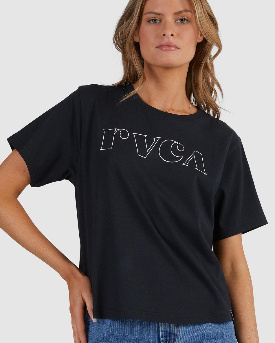 Black Rvca Curl Keyline Graphic Women's T shirt | UUSND24538