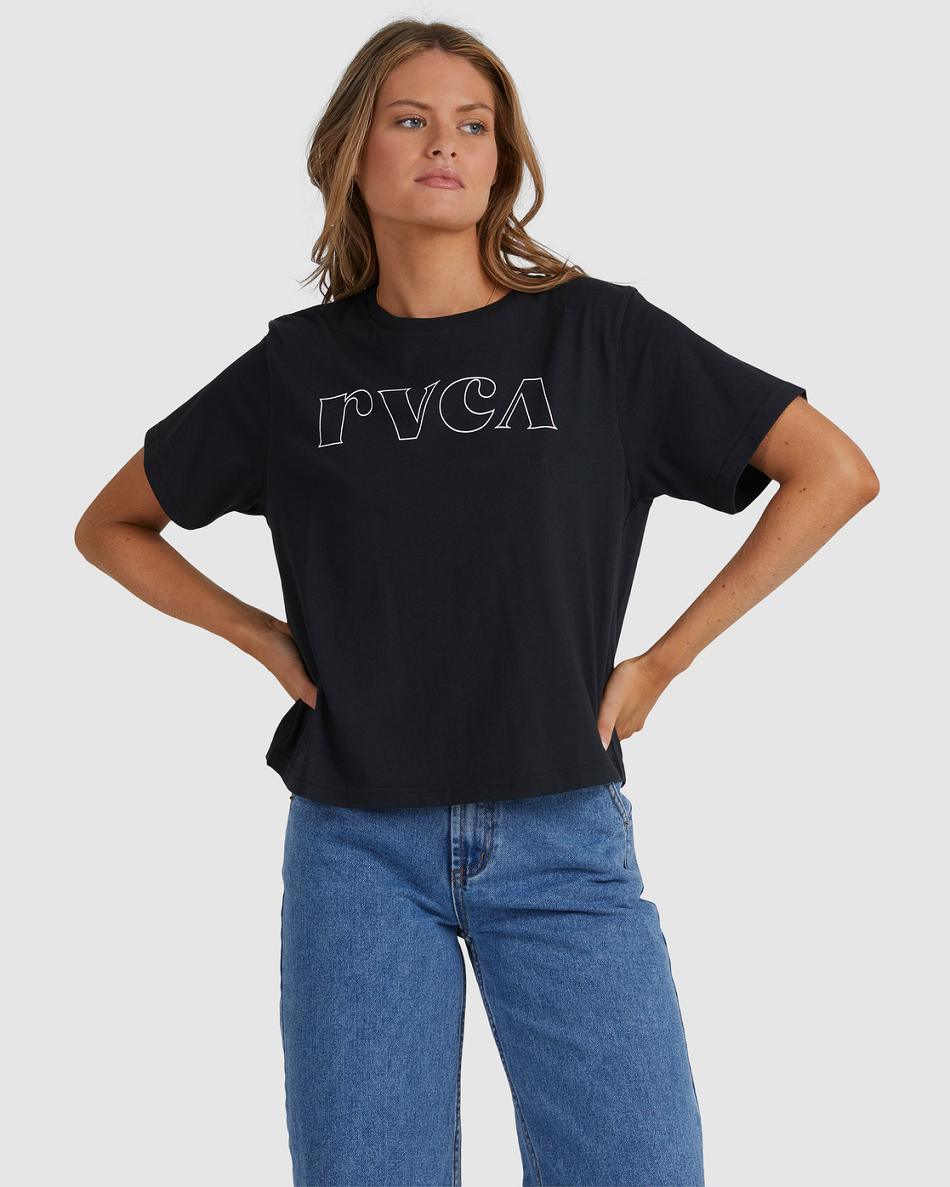 Black Rvca Curl Keyline Graphic Women\'s T shirt | UUSND24538