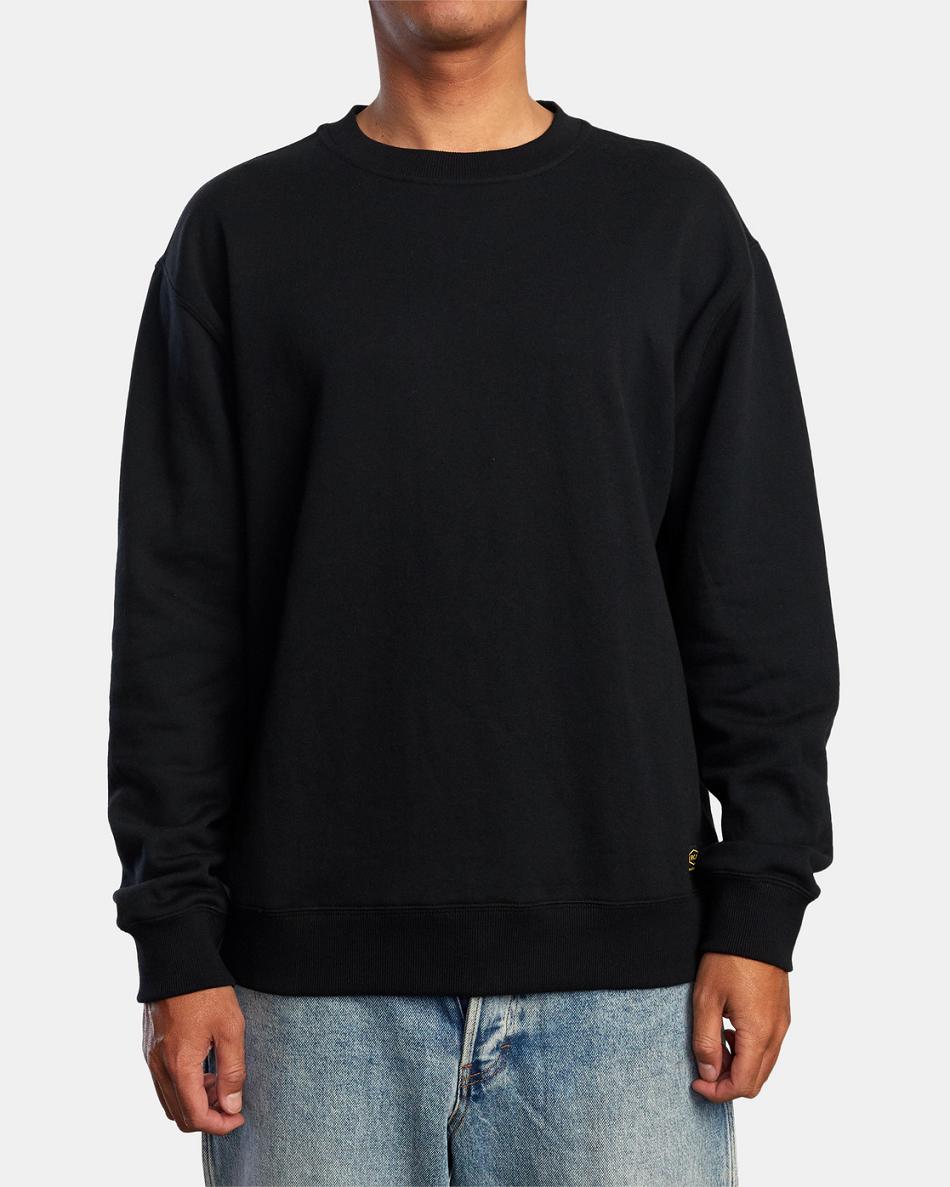 Black Rvca Day Shift Crewneck Men's Hoodie | TUSPQ66499