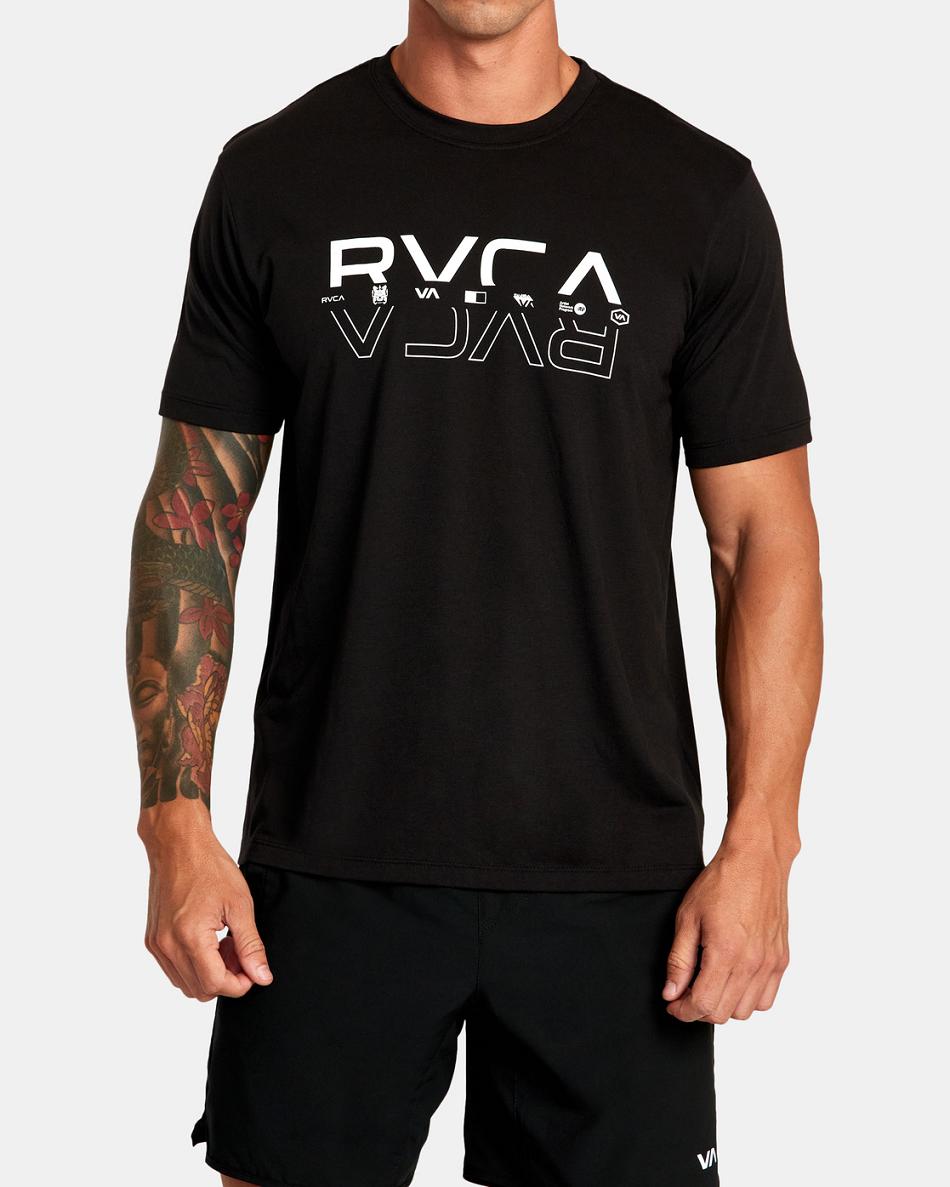 Black Rvca Double RVCA Split Tee Men\'s Short Sleeve | USXBR86851