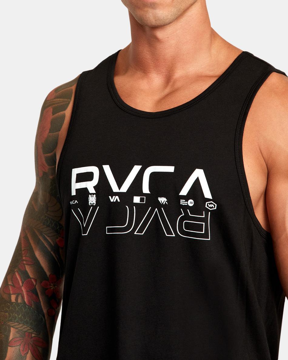 Black Rvca Double Split Men's Tanks | YUSGT45517