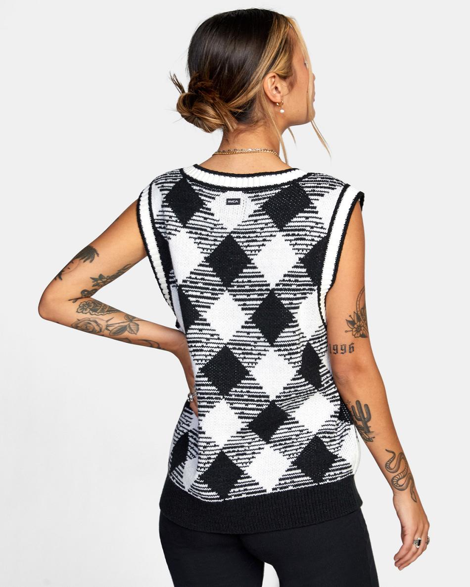 Black Rvca Forget Me Not Oversized Vest Women's Sweaters | USEAH37448