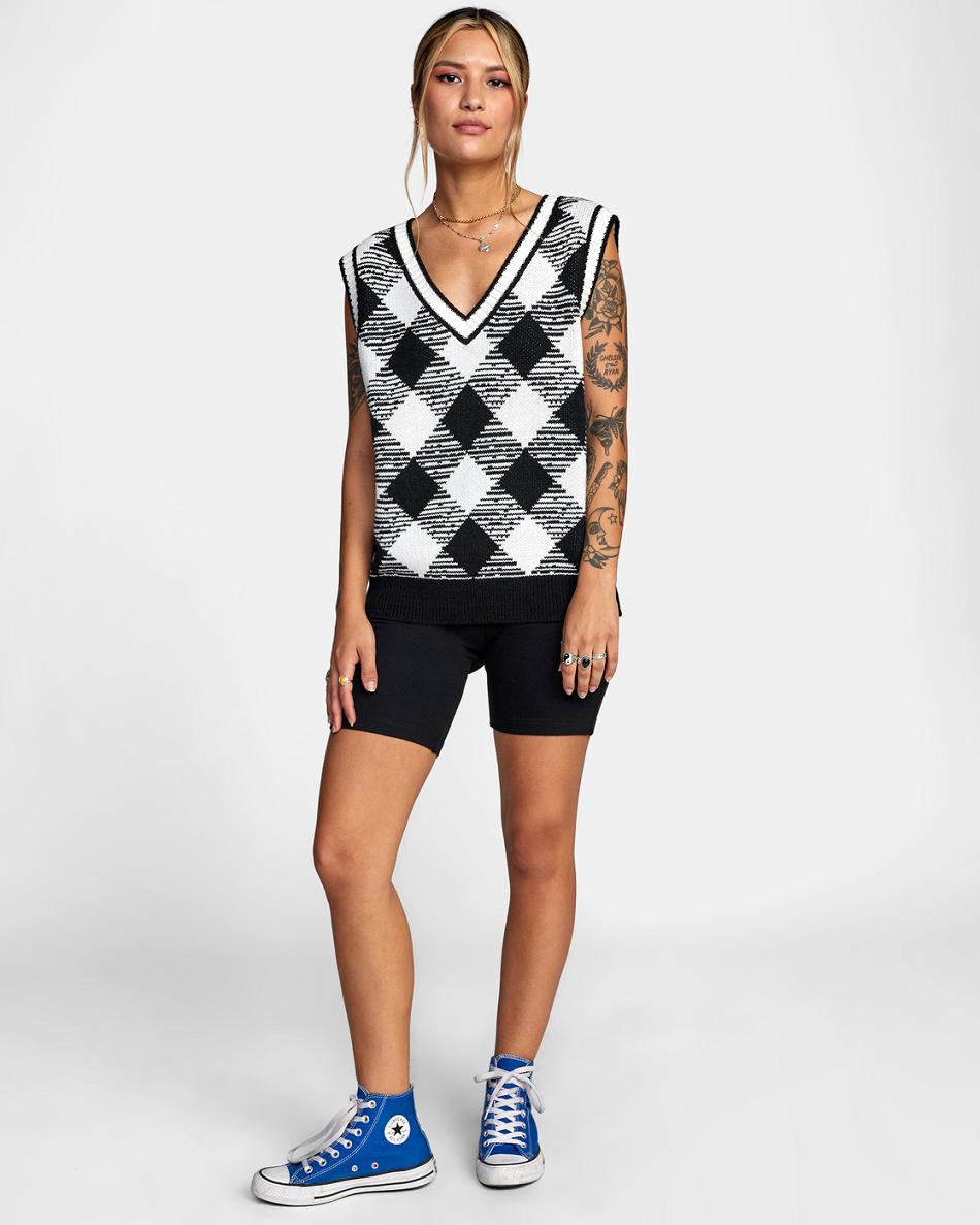 Black Rvca Forget Me Not Oversized Vest Women's Sweaters | USEAH37448