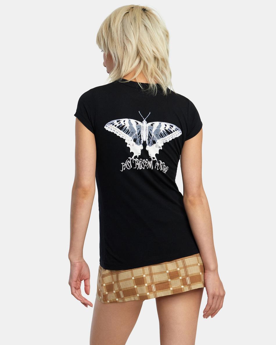Black Rvca Future Naughty Women's T shirt | XUSBH12988