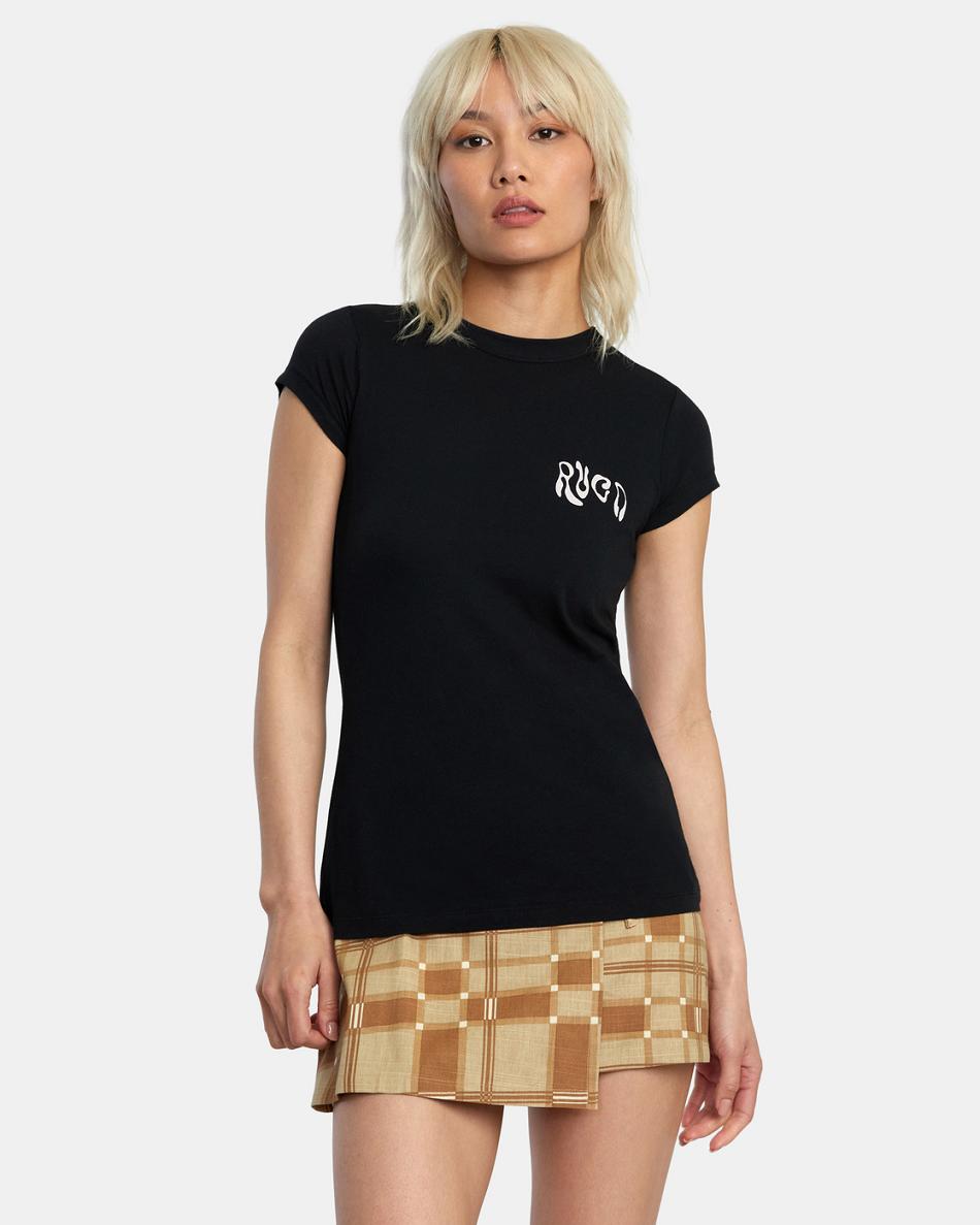 Black Rvca Future Naughty Women\'s T shirt | XUSBH12988