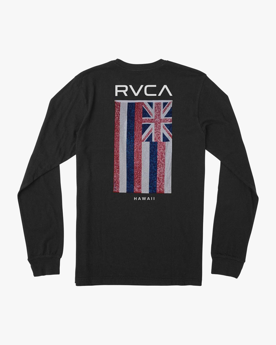 Black Rvca Hawaii Defer Flag Men's Long Sleeve | USIIZ36468