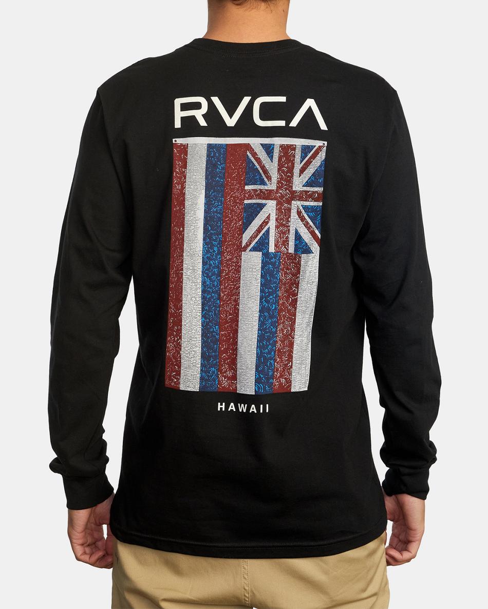 Black Rvca Hawaii Defer Flag Men's Long Sleeve | USIIZ36468