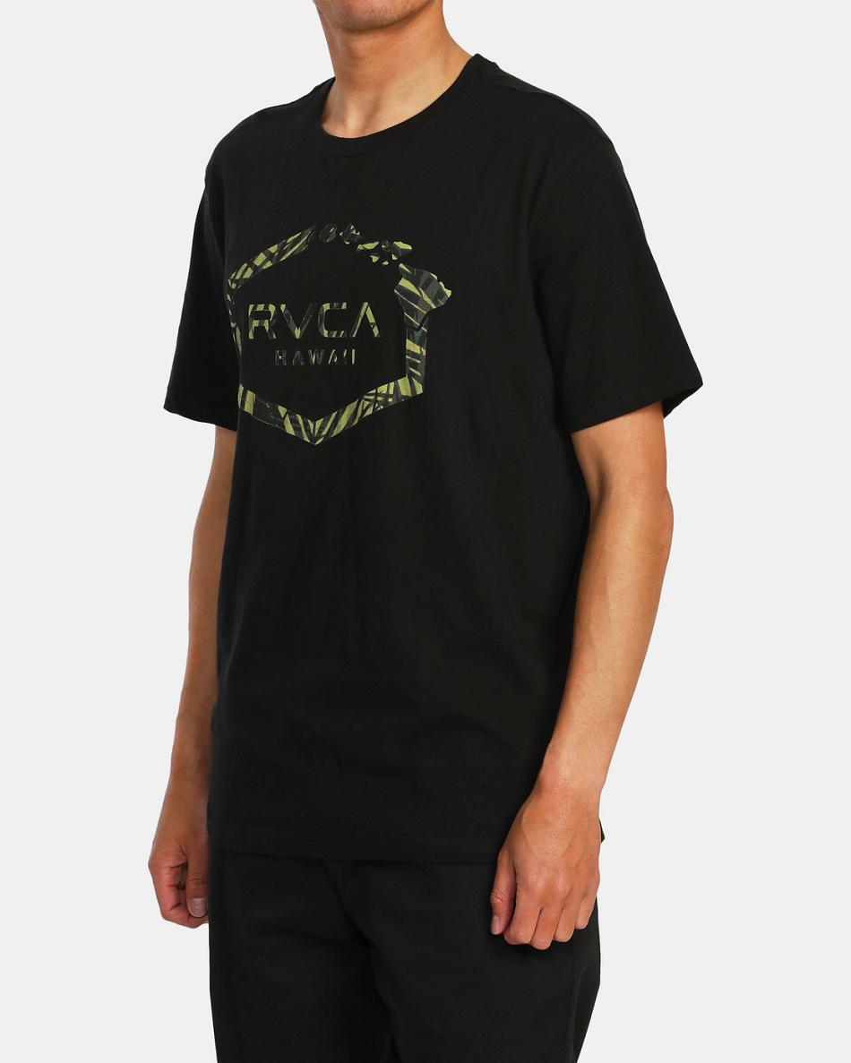 Black Rvca Hawaii Hex Tee Men's Short Sleeve | BUSSO32327