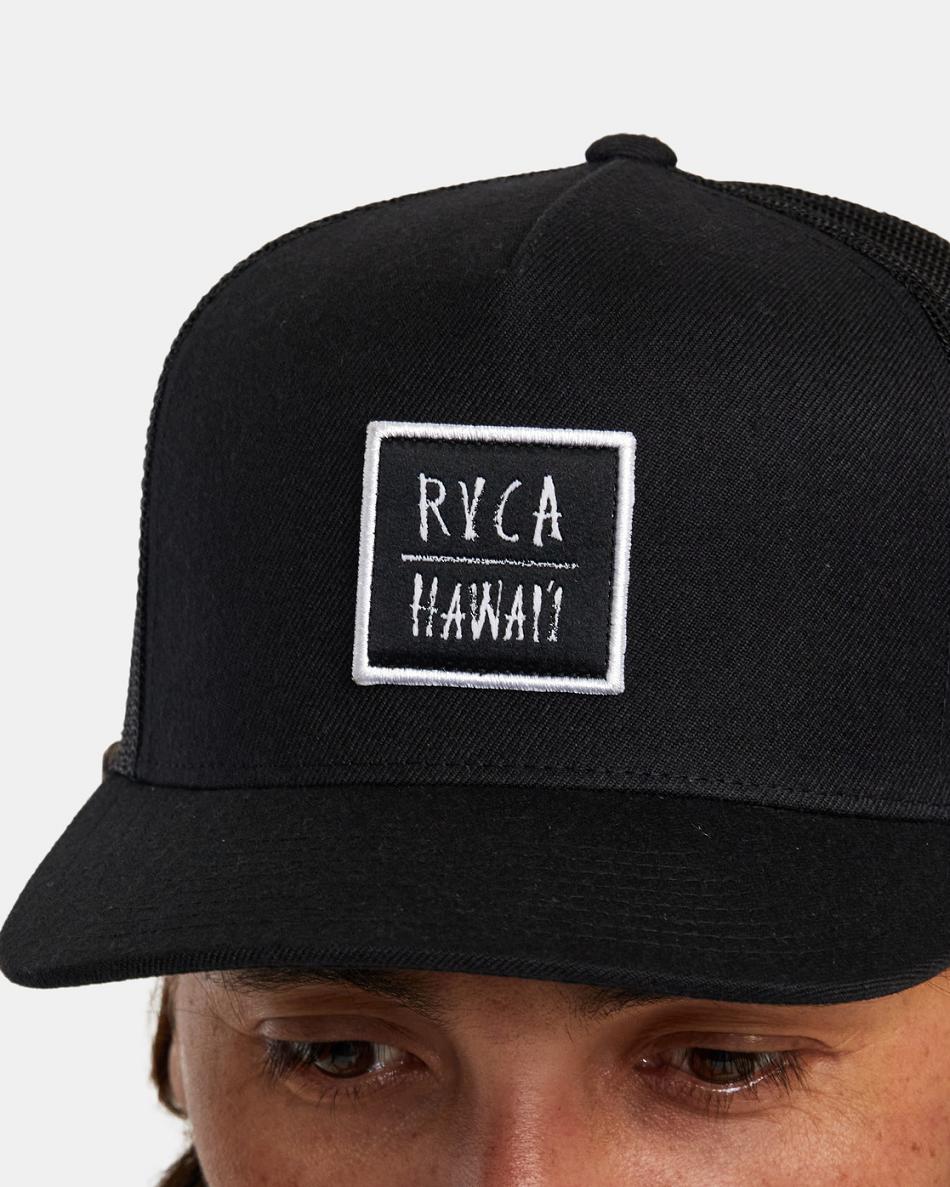 Black Rvca Hawaii Horton Trucker Men's Hats | DUSKV12164