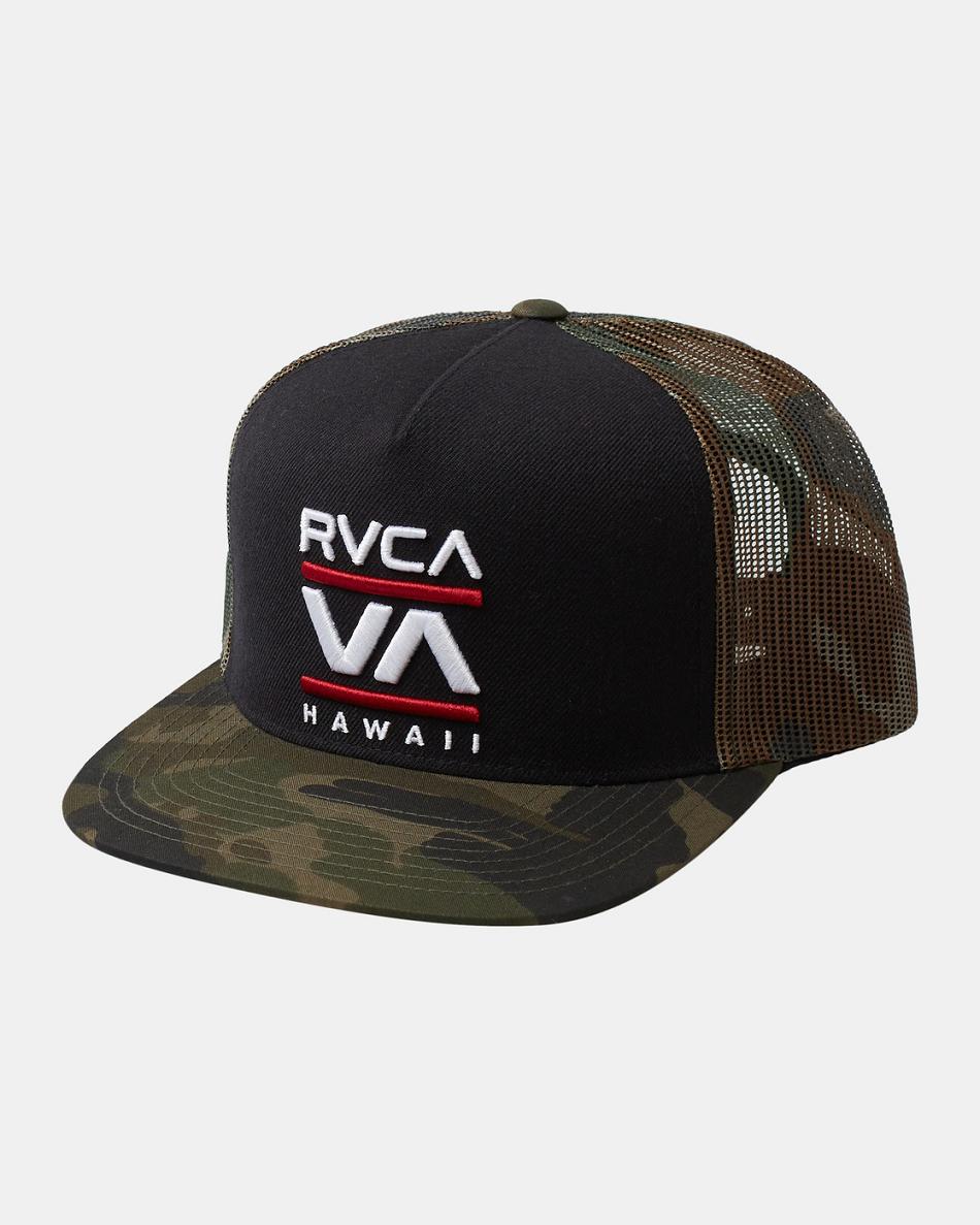 Black Rvca Hawaii Stacked Trucker Men\'s Hats | PUSER28961