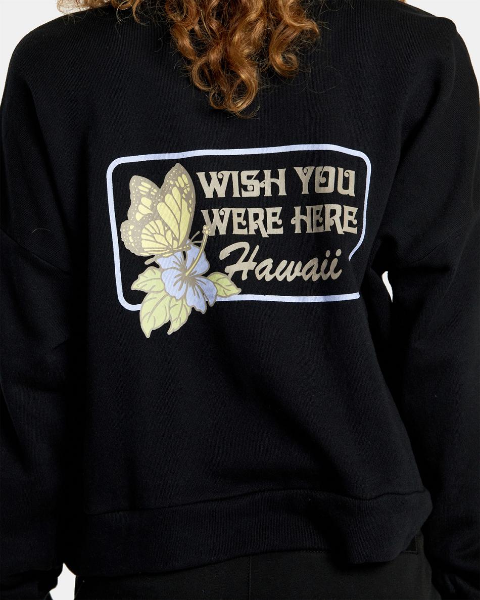 Black Rvca Hi Wish You Were Here Crewneck Sweatshirt Women's Loungewear | EUSVG79830