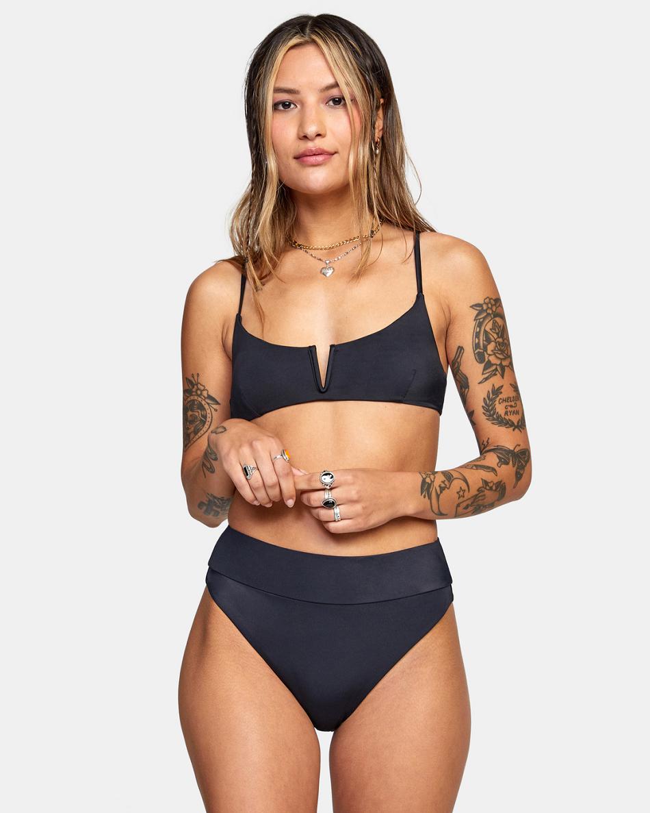 Black Rvca High-Rise Cheeky Women's Bikini Bottoms | FUSHY60435