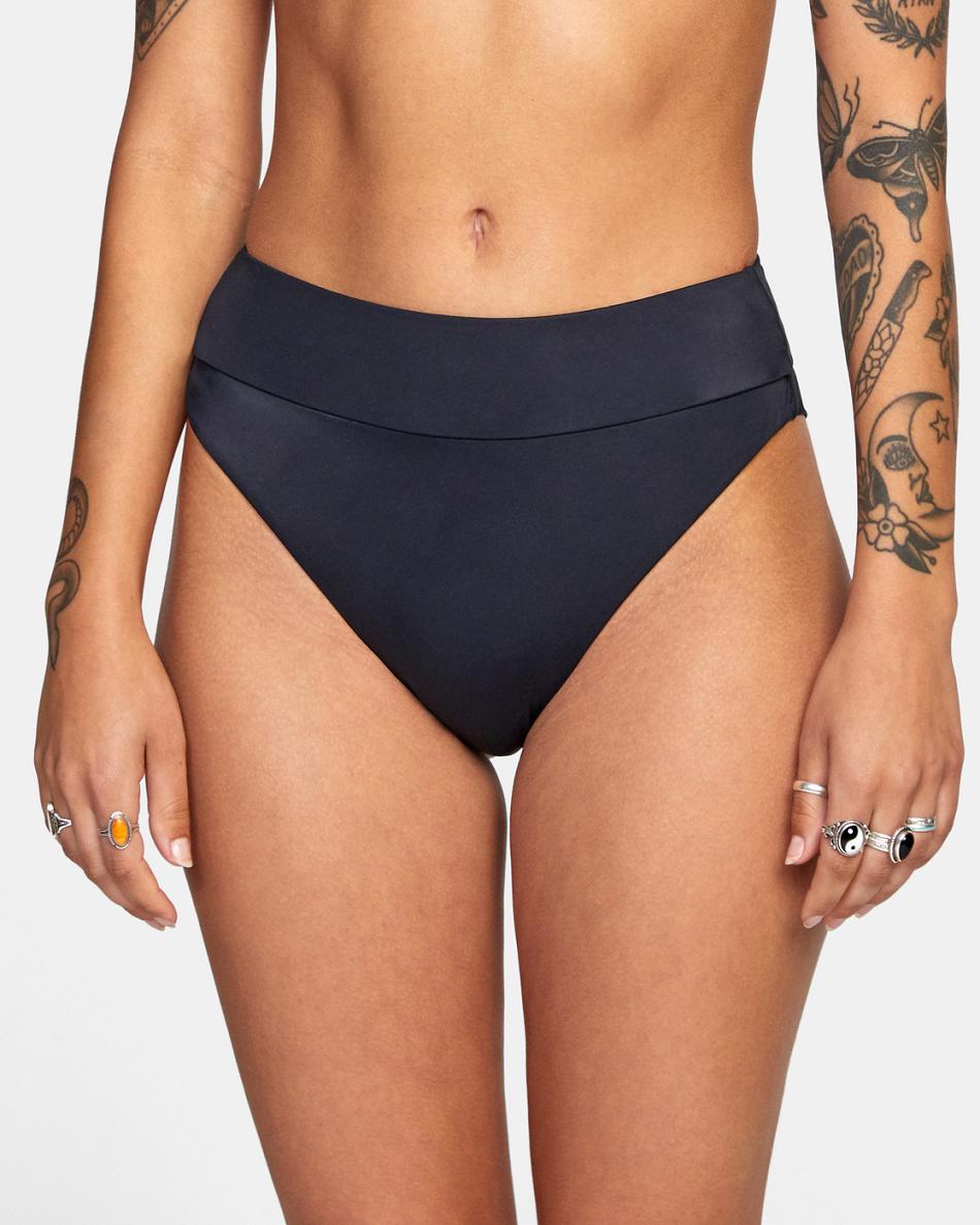 Black Rvca High-Rise Cheeky Women's Bikini Bottoms | FUSHY60435