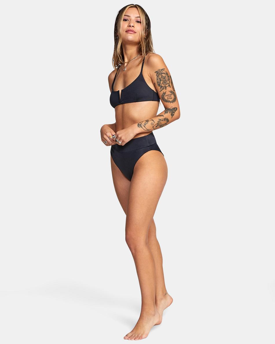 Black Rvca High-Rise Cheeky Women's Bikini Bottoms | FUSHY60435