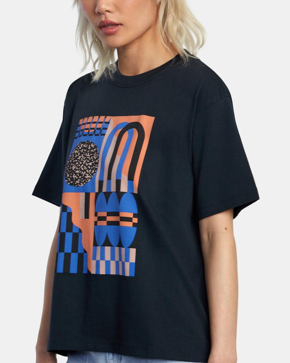 Black Rvca Jesse Brown Shapes Anyday Women's T shirt | USJZR58573