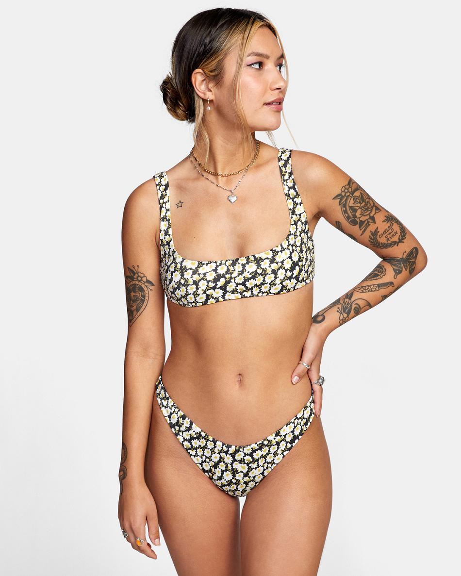 Black Rvca June Bloom Skimpy French Women's Bikini Bottoms | SUSNY84649